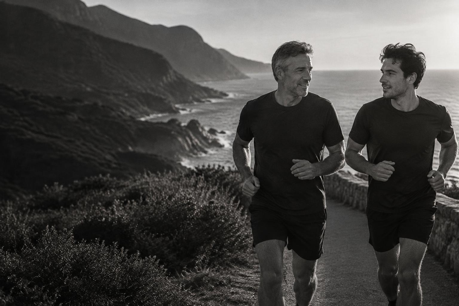 A father and son sharing a run and a smile